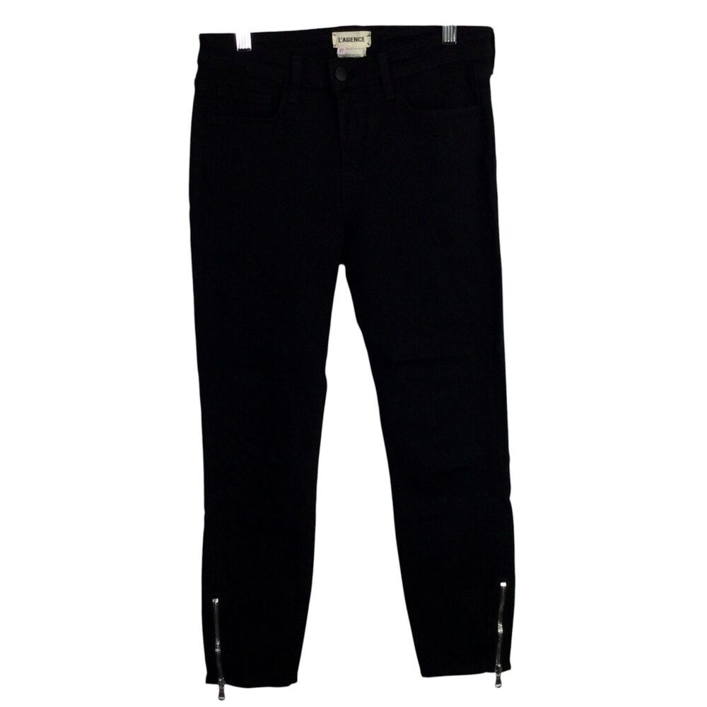 L'AGENCE Womens Margot Skinny Jeans Denim Mid Rise Zipper Details Black Size 27